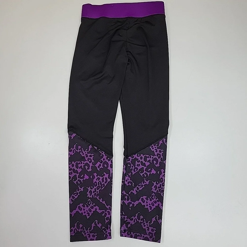 Justice Girls Leggings Yoga Pants Size 8 Workout Active Wear Purple/Black Preppy